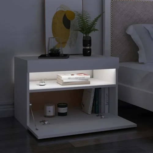 Noćni ormarić LED svjetla visoki sjaj bijeli 60x35x40 cm drvo - Bijela 1 Cijena