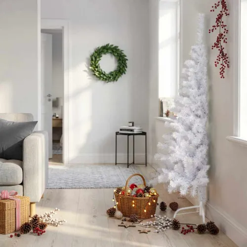 Umjetna polovica božićnog drvca sa stalkom bijela 150 cm PVC - Bijela 150 x 95 cm Cijena