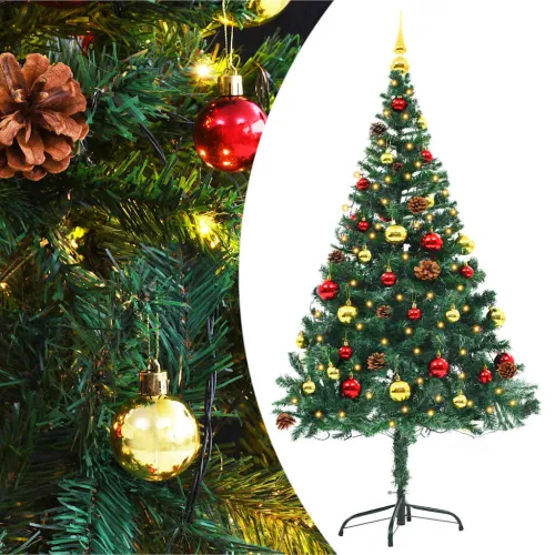 Umjetno osvijetljeno božićno drvce s kuglicama zeleno 150 cm - Zelena 150 x 80 cm Cijena
