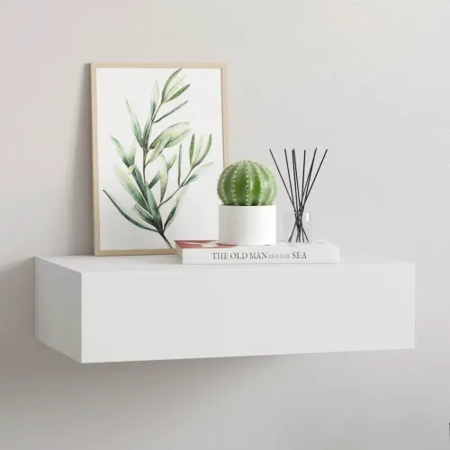 Zidna polica s ladicom bijela 40 x 23,5 x 10 cm MDF - Bijela 40 x 23.5 x 10 cm 1 1 Cijena