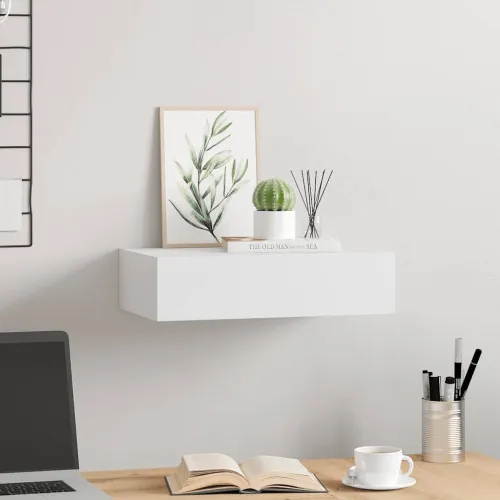 Zidna polica s ladicom bijela 40 x 23,5 x 10 cm MDF - Bijela 40 x 23.5 x 10 cm 1 Cijena