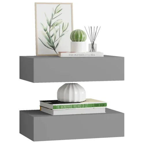 Zidne police s ladicom 2 kom sive 40 x 23,5 x 10 cm MDF - Siva 40 x 23.5 x 10 cm 2 Cijena