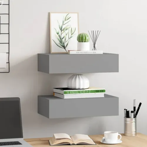 Zidne police s ladicom 2 kom sive 40 x 23,5 x 10 cm MDF - Siva 40 x 23.5 x 10 cm 2 Cijena