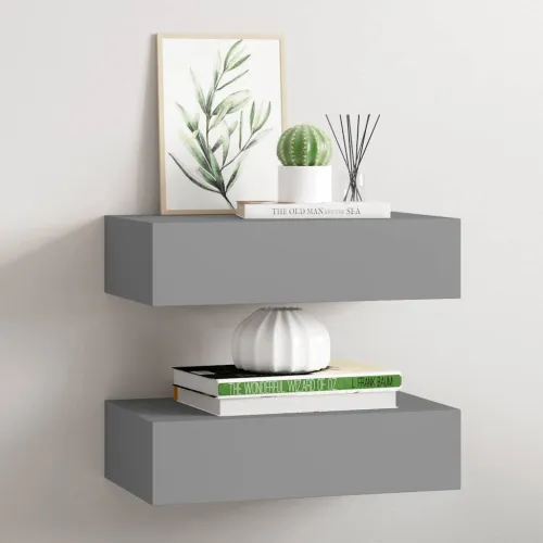 Zidne police s ladicom 2 kom sive 40 x 23,5 x 10 cm MDF - Siva 40 x 23.5 x 10 cm 2 Cijena