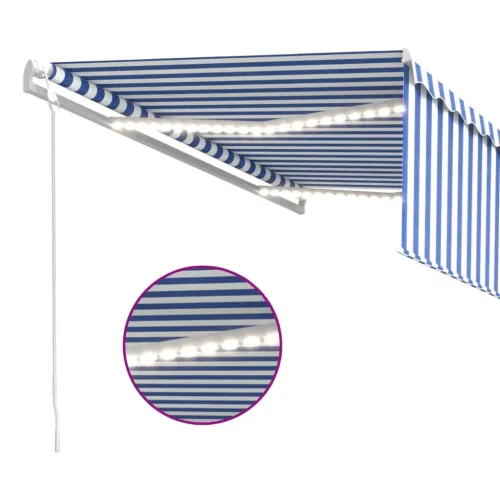 Automatska tenda s roletom i senzorom LED 4,5x3 m plavo-bijela - Plava i bijela 4.5 x 3 m Cijena