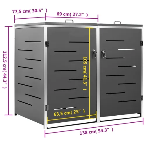 Spremište za dvije kante za smeće 138 x 77,5 x 115 cm čelično - Antracit 2 Cijena