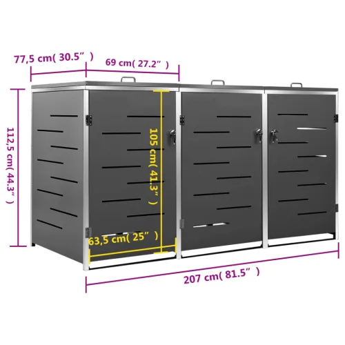 Spremište za kante za smeće 207 x 77,5 x 115 cm čelično - Antracit 3 Cijena