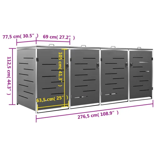 Spremište za četiri kante za smeće 276,5x77,5x115 cm čelično - Antracit 4 Cijena