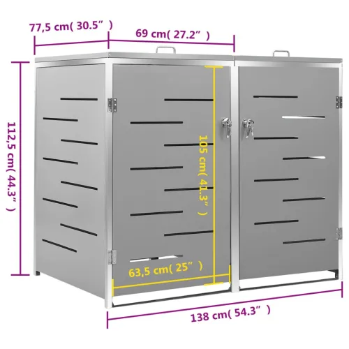 Spremište za dvije kante za smeće 138 x 77,5 x 115 cm čelično - Siva 2 Cijena