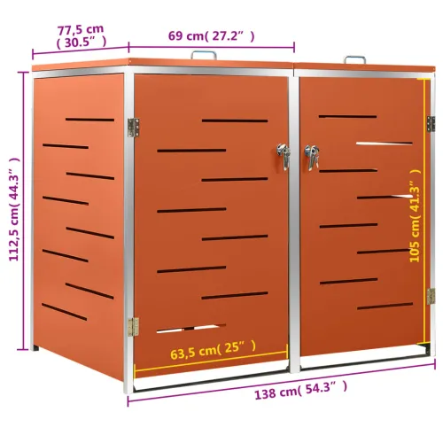 Spremište za dvije kante za smeće 138 x 77,5 x 115 cm čelično - Narančasta 2 Cijena