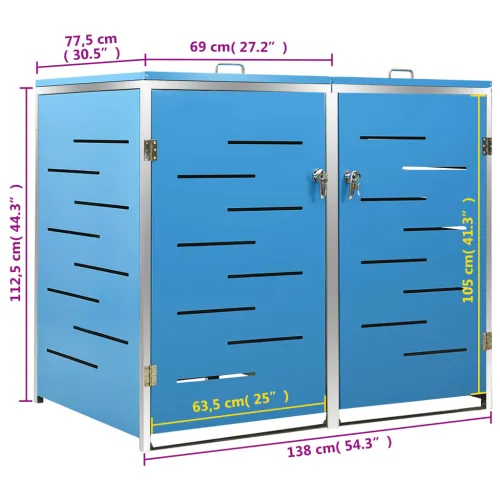 Spremište za dvije kante za smeće 138 x 77,5 x 115 cm čelično - Plava 2 Cijena