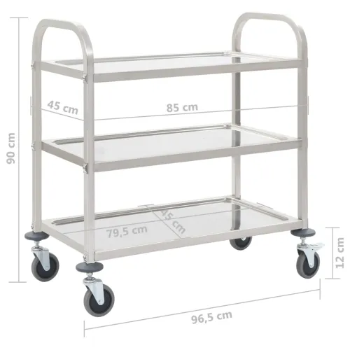 Kuhinjska kolica s 3 razine od nehrđajućeg čelika 96,5x55x90 cm - 96.5 x 55 x 90 cm (3 razine) Cijena