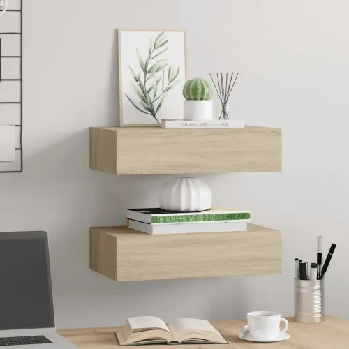 Zidne police s ladicom 2 kom boja hrasta 40 x 23,5 x 10 cm MDF - Boja hrasta 40 x 23.5 x 10 cm 2 Cijena