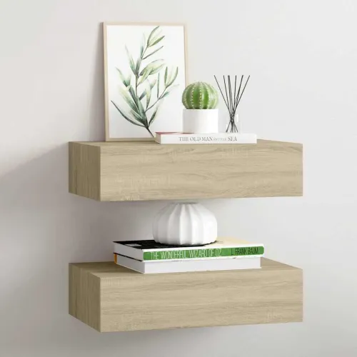 Zidne police s ladicom 2 kom boja hrasta 40 x 23,5 x 10 cm MDF - Boja hrasta 40 x 23.5 x 10 cm 2 Cijena