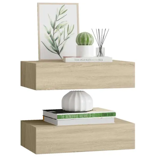 Zidne police s ladicom 2 kom boja hrasta 40 x 23,5 x 10 cm MDF - Boja hrasta 40 x 23.5 x 10 cm 2 Cijena