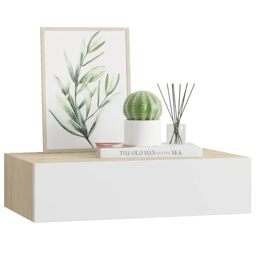Zidna polica s ladicama hrast i bijela 40x23,5x10 cm MDF - Boja hrasta i bijela 40 x 23.5 x 10 cm 1 Cijena