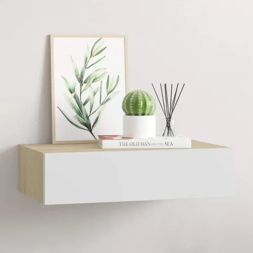 Zidna polica s ladicama hrast i bijela 40x23,5x10 cm MDF - Boja hrasta i bijela 40 x 23.5 x 10 cm 1 Cijena