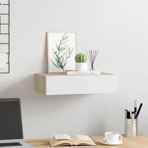Zidna polica s ladicama hrast i bijela 40x23,5x10 cm MDF - Boja hrasta i bijela 40 x 23.5 x 10 cm 1 Cijena