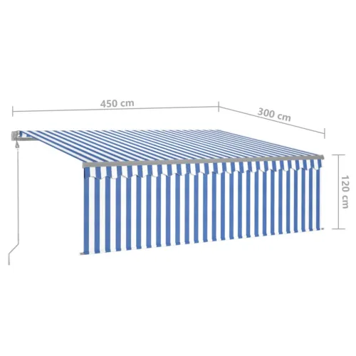 Automatska tenda s roletom i senzorom LED 4,5x3 m plavo-bijela - Plava i bijela 4.5 x 3 m Cijena