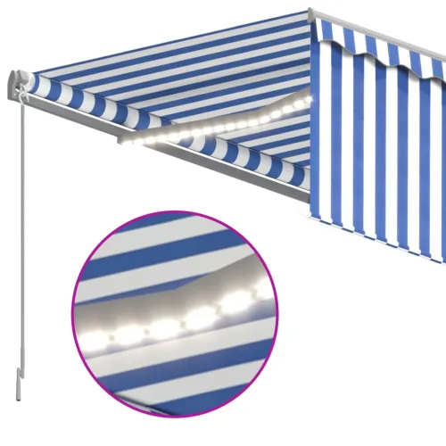Automatska tenda s roletom i senzorom LED 4,5x3 m plavo-bijela - Plava i bijela 4.5 x 3 m Cijena