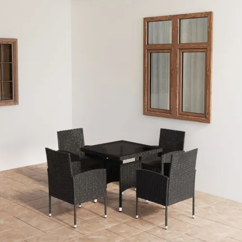 Vrtna garnitura - 5-dijelni vrtni blagovaonski set od poliratana crni - Crna Dužina stola 80 cm 4 Cijena