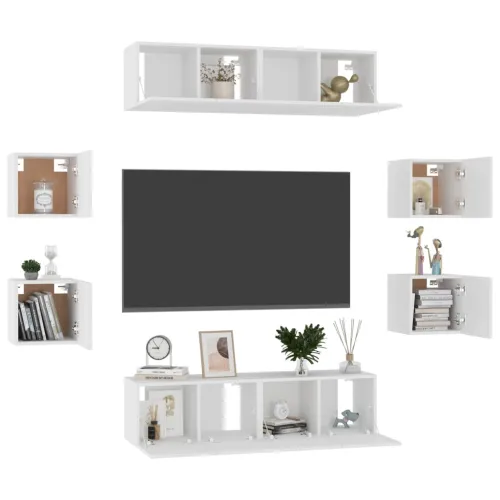 8-dijelni set TV ormarića bijeli od konstruiranog drva - Bijela 1 120 cm Bijela Cijena