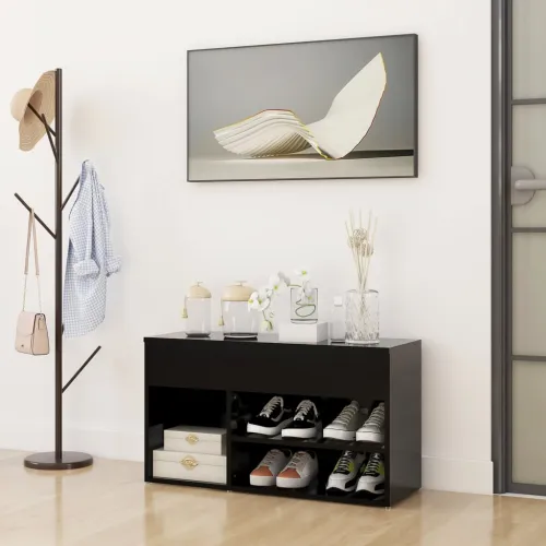 Klupa za cipele crna 80 x 30 x 45 cm od konstruiranog drva - Crna 80 x 30 x 45 cm Cijena