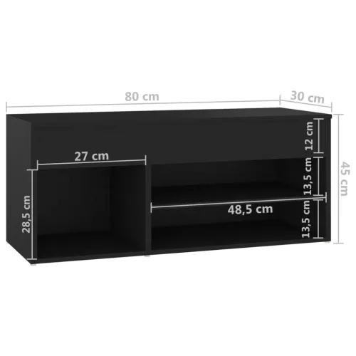 Klupa za cipele crna 80 x 30 x 45 cm od konstruiranog drva - Crna 80 x 30 x 45 cm Cijena