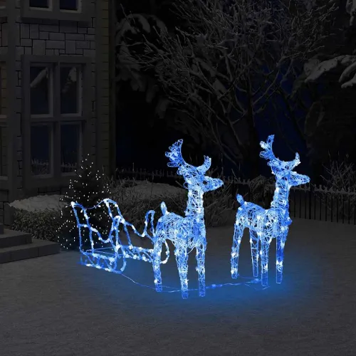 Ukrasni božićni sobovi i sanjke 160 LED žarulja 130 cm akrilni - Plava 43 x 11 x 55 cm (2 kom) Cijena
