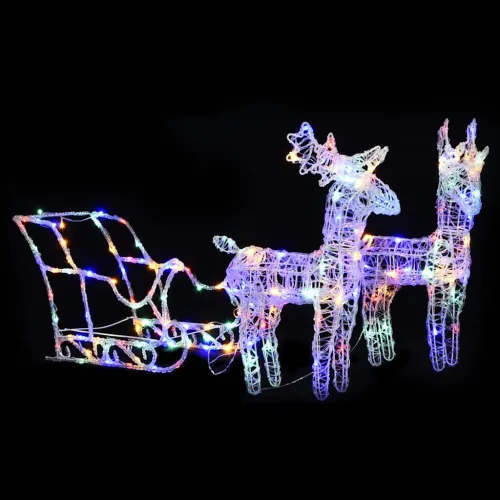Ukrasni božićni sobovi i sanjke 160 LED žarulja 130 cm akrilni - Šareni 43 x 11 x 55 cm (2 kom) Cijena