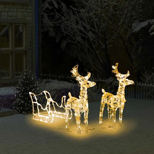 Ukrasni božićni sobovi i sanjke 160 LED žarulja 130 cm akrilni - Topla bijela 43 x 11 x 55 cm (2 kom) Cijena