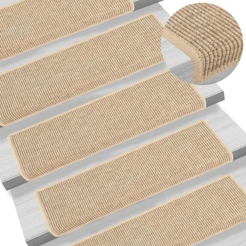 Prostirke za stepenice 15 kom 65x21x4 cm svijetlo bež pravokutni rub - Svjetlobež Cijena