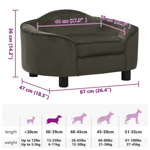 Sofa za pse tamnosiva 67 x 47 x 36 cm plišana - Tamno siva Cijena
