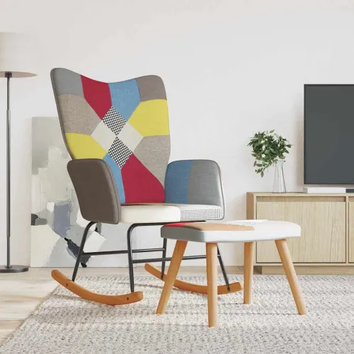 Stolica za ljuljanje s osloncem za noge patchwork od tkanine - Siva Sa naslonom za noge Cijena
