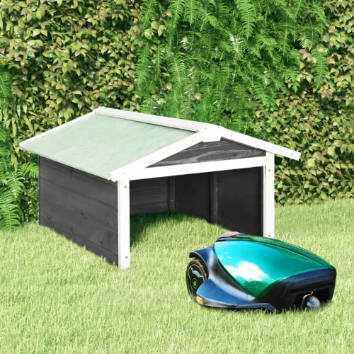 Garaža za robotsku kosilicu 72x87x50 cm sivo-bijela od jelovine - Siva Cijena