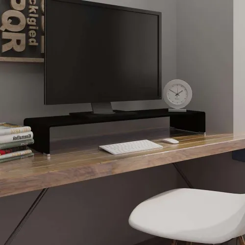 Stalak za TV /Monitor Prozirno Staklo Crni 100x30x13 cm - Crna 100 x 30 x 13 cm Cijena