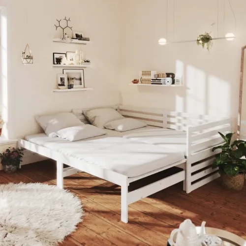  Dnevni ležaj na izvlačenje bijeli od borovine 2 x (90x200) cm - Bijela Cijena
