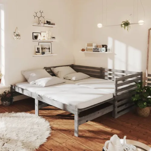  Dnevni ležaj na izvlačenje sivi od borovine 2 x (90 x 200) cm - Siva Cijena
