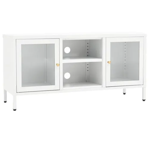 TV ormarić bijeli 105 x 35 x 52 cm od čelika i stakla - Bijela 1 Cijena