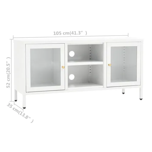 TV ormarić bijeli 105 x 35 x 52 cm od čelika i stakla - Bijela 1 Cijena