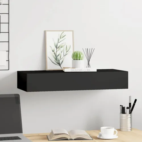 Zidna polica s ladicom crna 60 x 23,5 x 10 cm MDF - Crna 60 x 23.5 x 10 cm 1 Cijena
