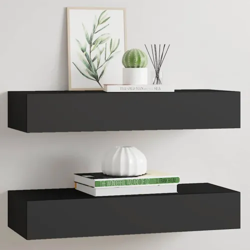 Zidne police s ladicom 2 kom crne 60 x 23,5 x 10 cm MDF - Crna 60 x 23.5 x 10 cm 2 1 Cijena