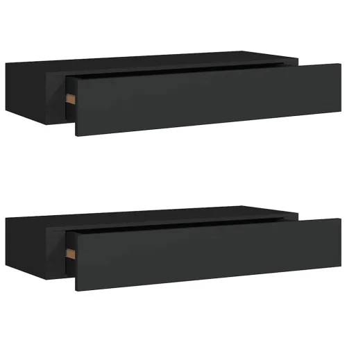 Zidne police s ladicom 2 kom crne 60 x 23,5 x 10 cm MDF - Crna 60 x 23.5 x 10 cm 2 1 Cijena
