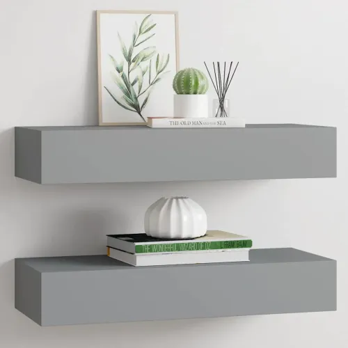 Zidne police s ladicom 2 kom sive 60 x 23,5 x 10 cm MDF - Siva 60 x 23.5 x 10 cm 2 1 Cijena