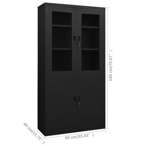 Uredski ormarić crni 90 x 40 x 180 cm čelični - Crna 1 1 Cijena