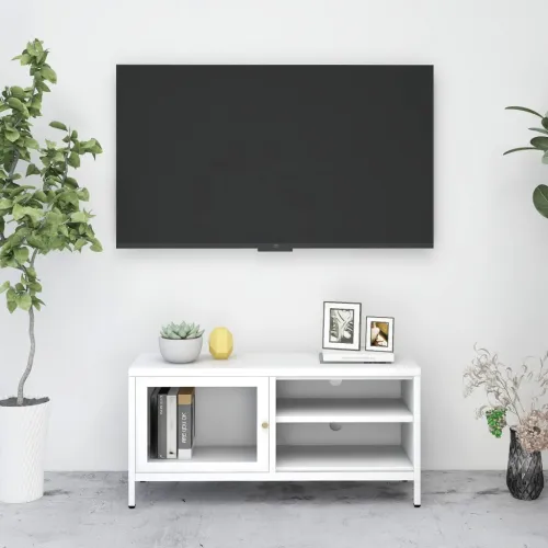 TV ormarić bijeli 90 x 30 x 44 cm od čelika i stakla - Bijela 1 Cijena