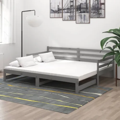  Dnevni ležaj na izvlačenje sivi od borovine 2 x (90 x 200) cm - Siva Cijena