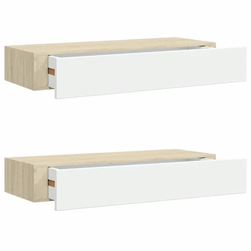 Zidne police s ladicama 2 kom. hrast i bijela 60x23,5x10 cm MDF - Boja hrasta i bijela 60 x 23.5 x 10 cm 2 1 Cijena