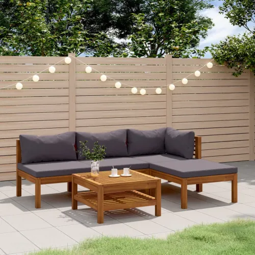5-dijelna vrtna garnitura od masivnog drva bagrema s jastucima - Tamno siva kutna + 2x srednja + tabure + stol 1 Tamno siva Cijena