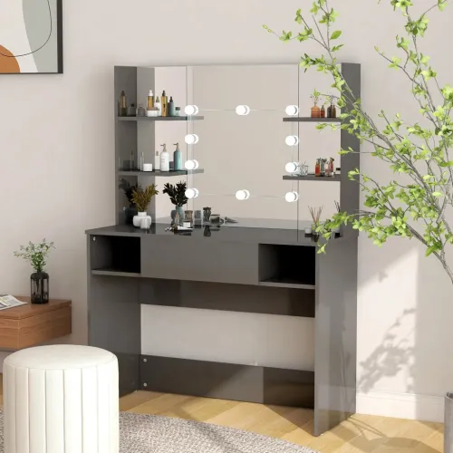Stolić za šminkanje LED 100 x 40 x 135 cm MDF sjajni sivi - Sjajna siva 1 Sjajna siva Cijena